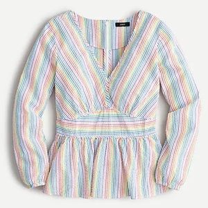 NWOT J. Crew Rainbow V-Neck Peplum Long Sleeve
